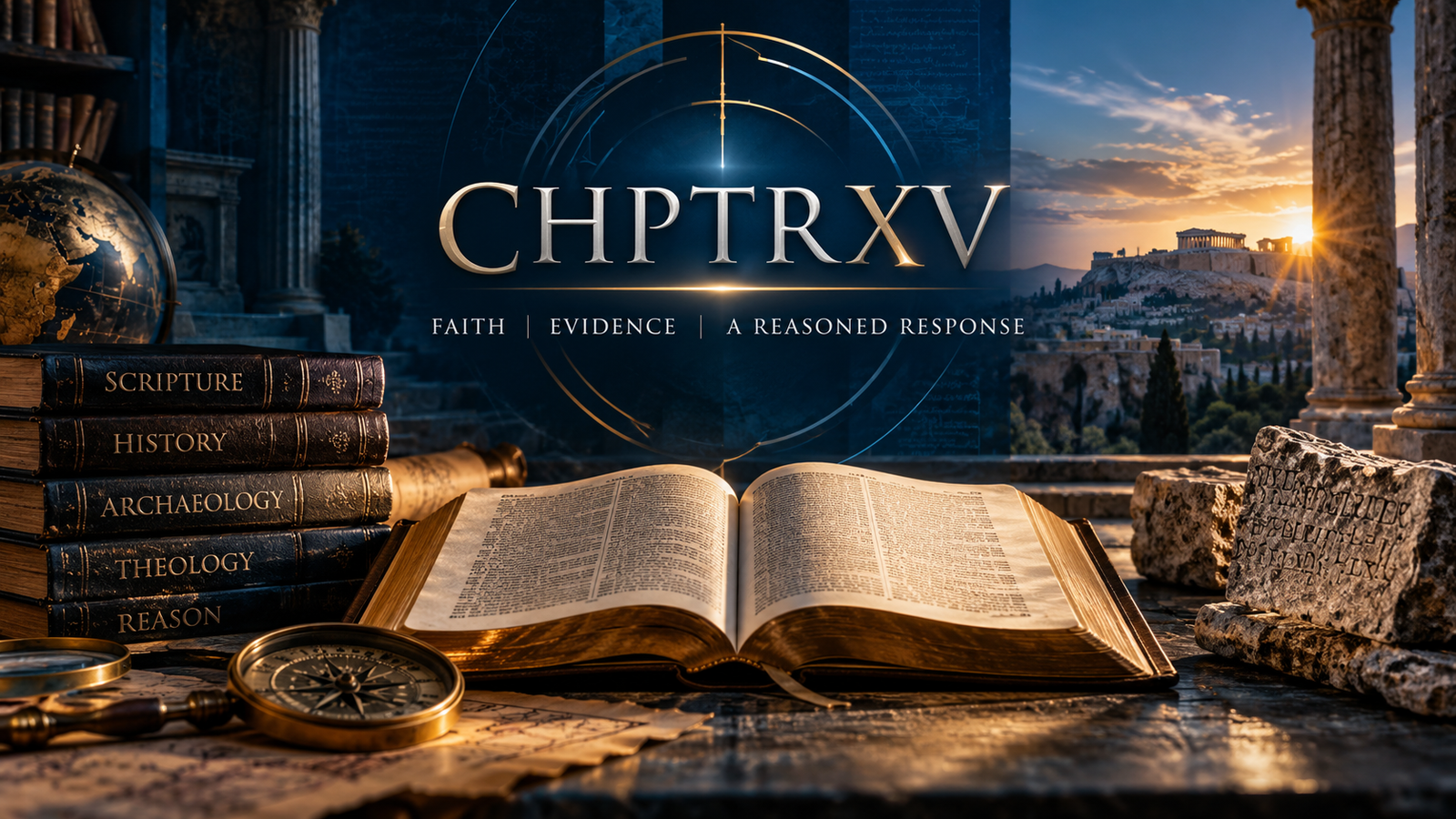 CHPTRXV Apologetics master image representing Scripture, evidence, history, archaeology, theology, and reason