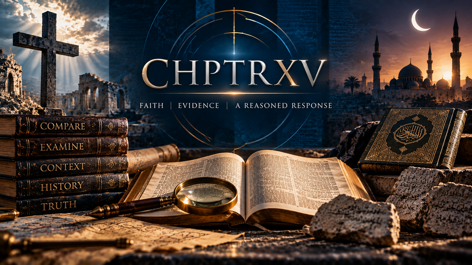 CHPTRXV Polemics master image representing the careful comparison of competing religious claims through Scripture, history, context, and evidence